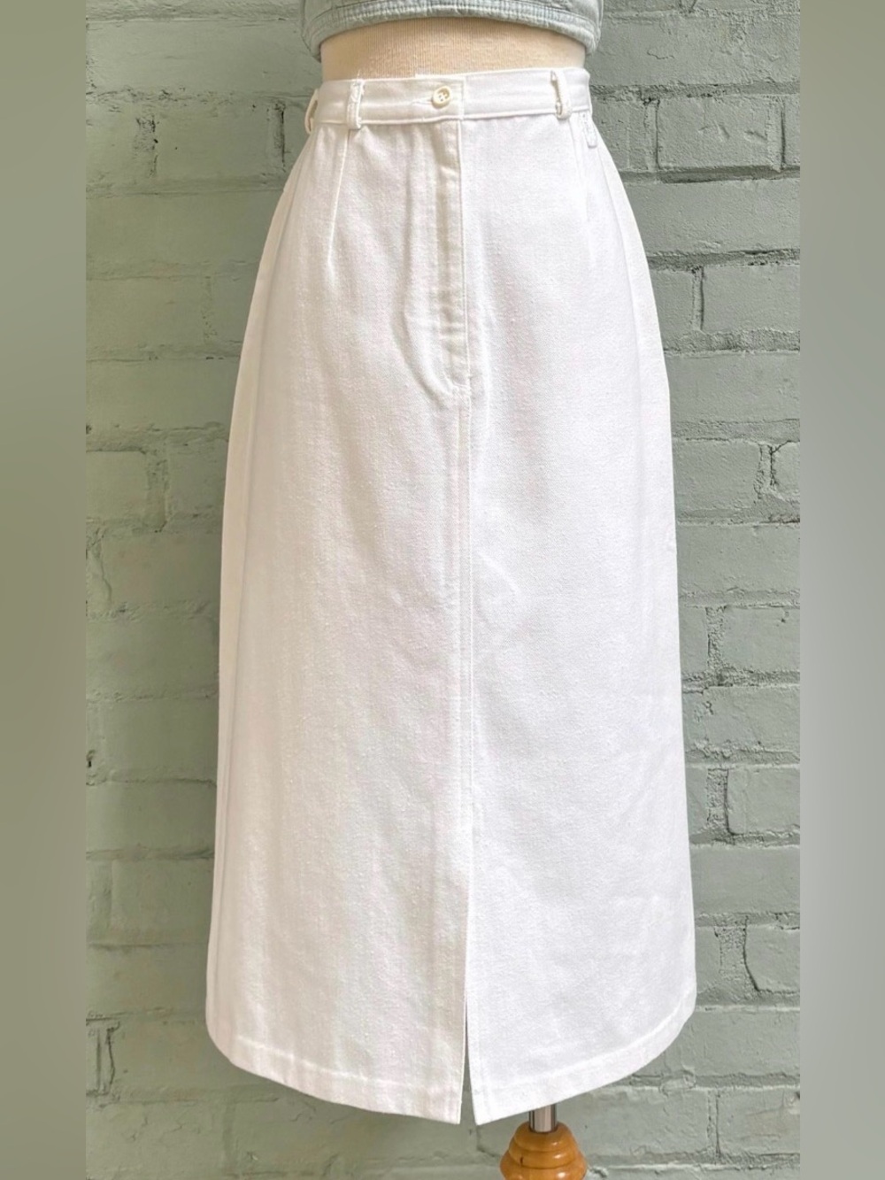 Vintage White Denim Skirt - Midi length
